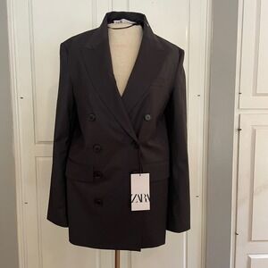 ZARA‎ Black Double Breasted Blazer Jacket Womens XS Tailored Suit Button Up